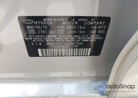 2016 Hyundai Elantra Se from USA, damaged, VIN KMHDH4AEXGU487900